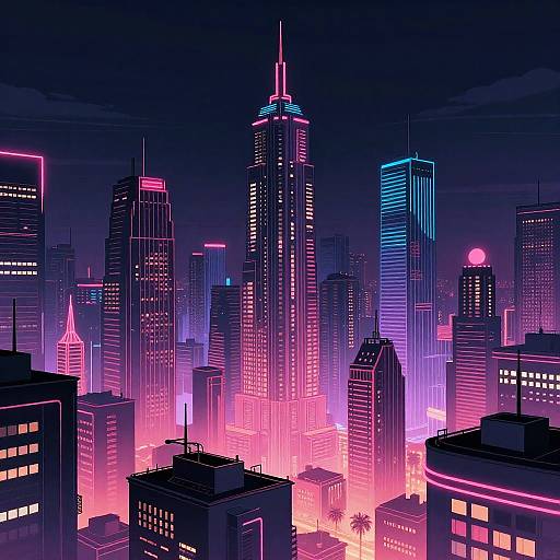 Dreamlike Neon Vaporwave Cityscape
