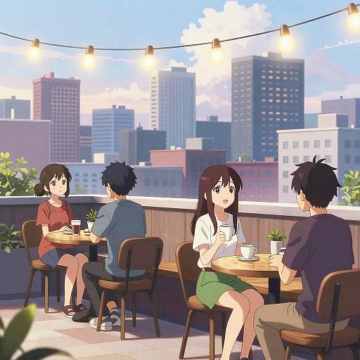 Anime Cafe Rooftop Chat Scene
