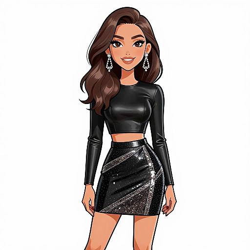 Edgy Woman in Sequined Skirt