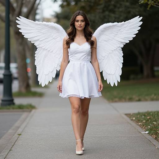 Woman in White Angel Costume