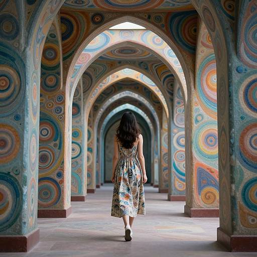 Woman Walking Through Ethereal Corridor