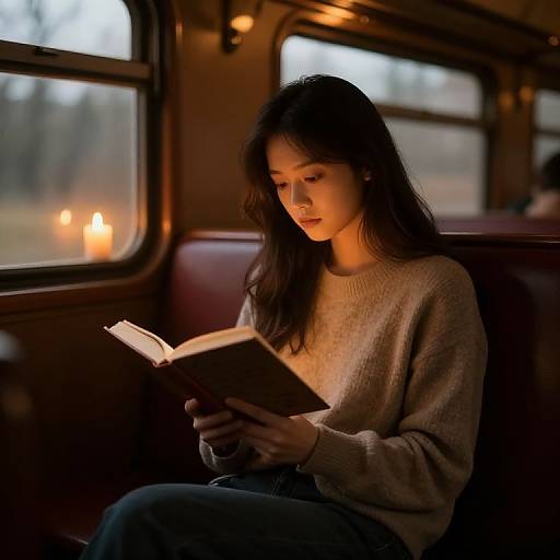 Cozy Girl Reading on Vintage Train
