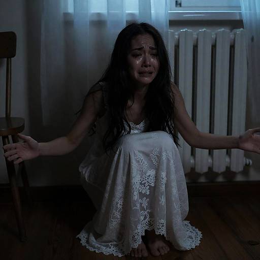 Emotional Woman in Dimly Lit Room