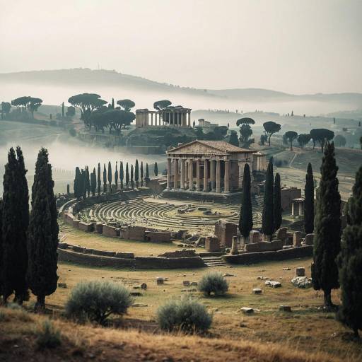 Ancient Roman Forum Ruins with Mist