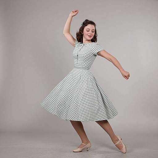 1957 Woman Dancing in Gingham Dress