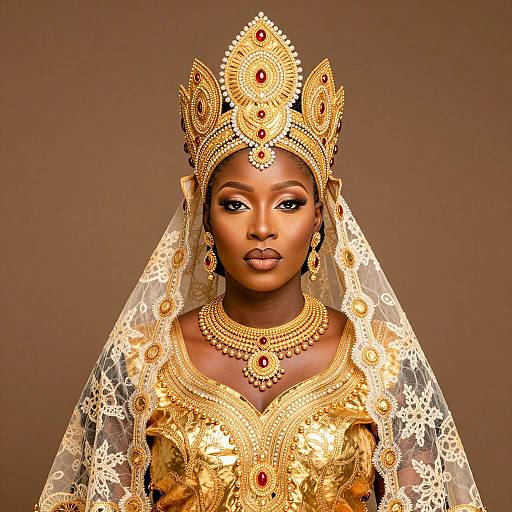 Regal African Woman in Golden Attire