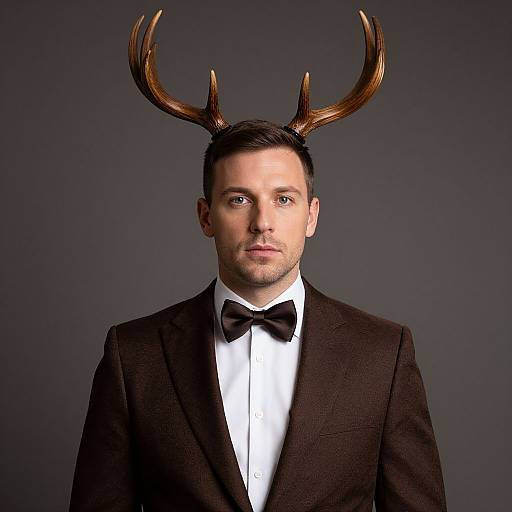 Man with Antlers in Brown Suit
