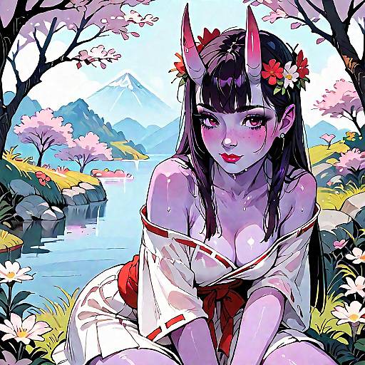 Purple Oni Shrine Maiden by River