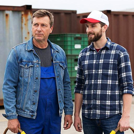 Two Men Outdoors Holding Equipment Straps