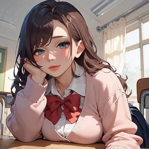 Anime Schoolgirl in Classroom