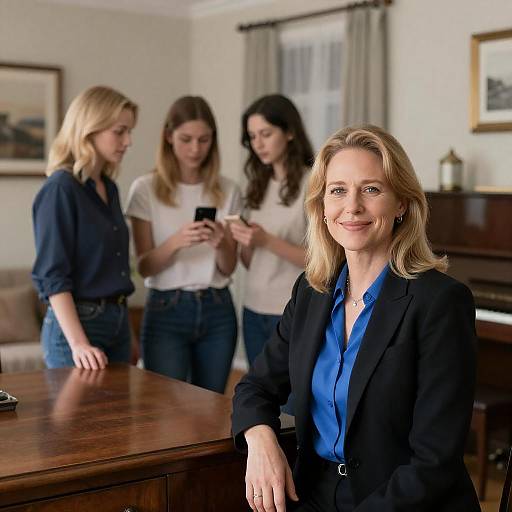 Smiling Woman in Living Room Group