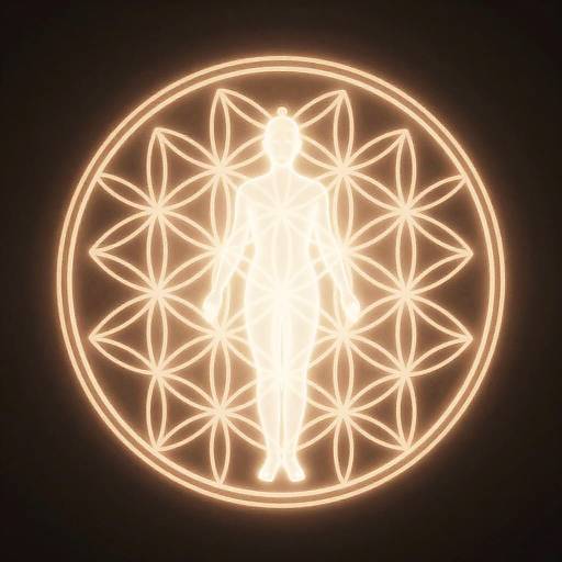 Glowing Flower of Life Mandorla with Human Silhouette