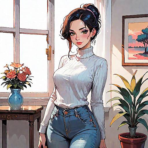 Anime-Inspired Cozy Living Room Scene