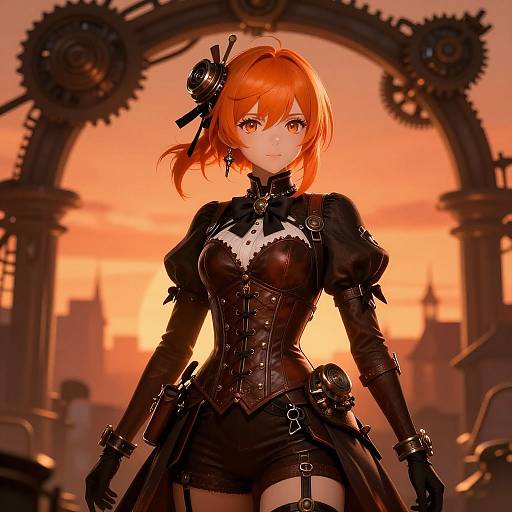 Steampunk Anime Girl at Sunset