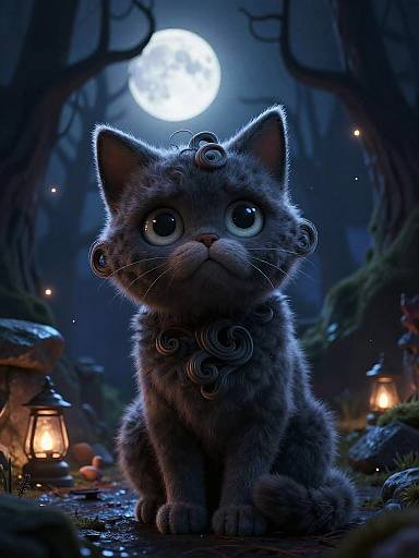 Whimsical Spooky Cat in Haunted Forest