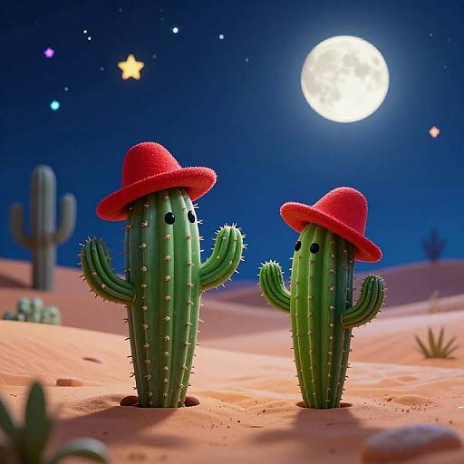Whimsical Cacti Sharing Secrets