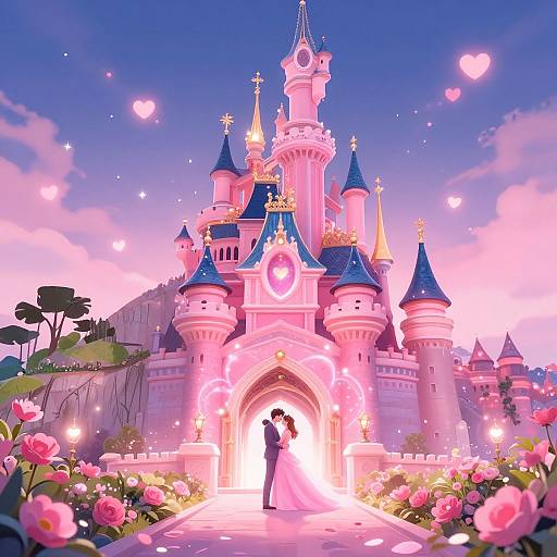 Romantic Pink Castle Fantasy Scene