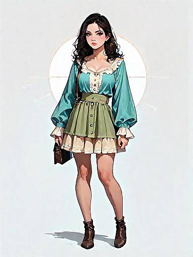 Bohemian Woman in Olive Green Outfit