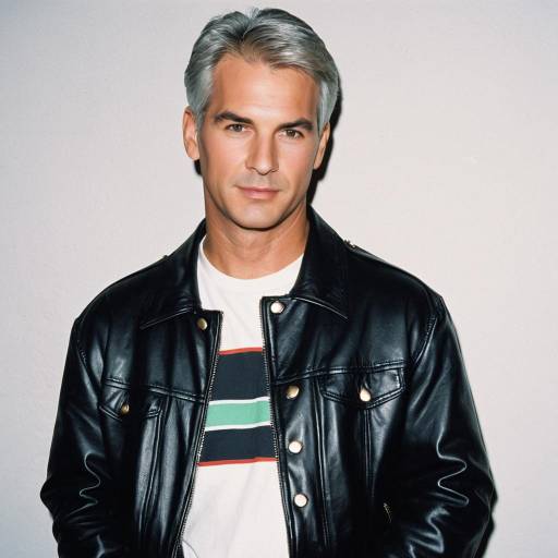 Man in 90s Leather Jacket and Casual T-Shirt