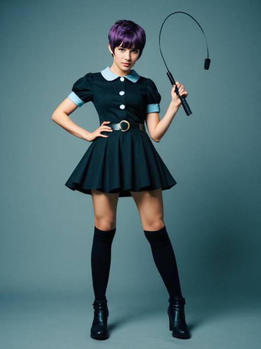 Woman in Pixie Cut Costume Holding Whip