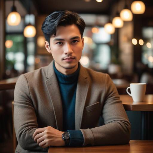 Elegant Man Portrait in Cozy Coffee Shop