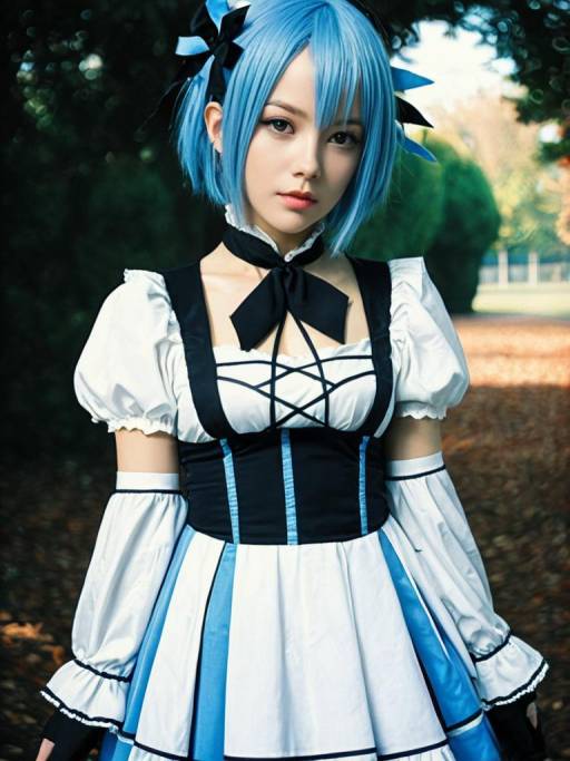Woman Cosplaying as Rem from Anime
