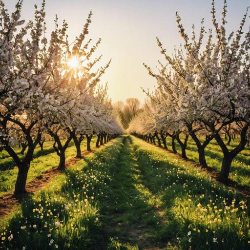 Blooming Orchard at Spring Sunrise Blooming Orchard at Spring Sunrise