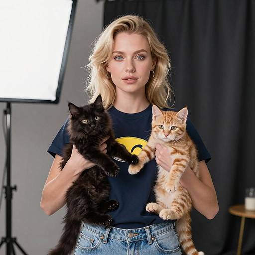 Blonde Woman Holding Two Kittens