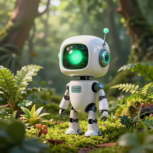 Whimsical Robot in Lush Forest