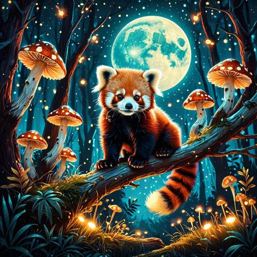Baby Red Panda in Moonlit Glade Baby Red Panda in Moonlit Glade