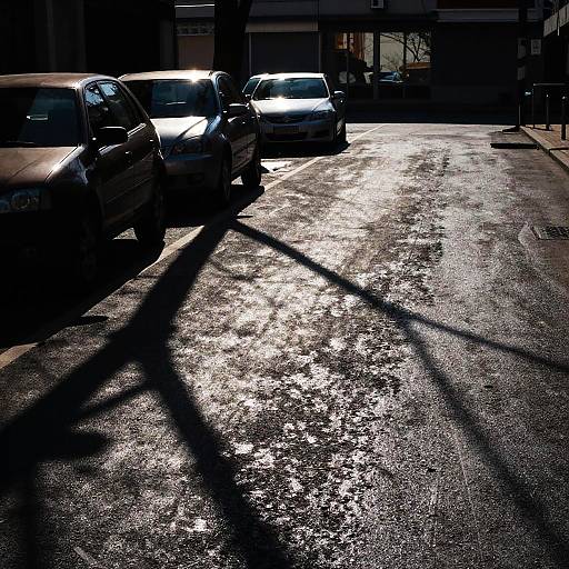 Sunlit Urban Street with Tree Shadows