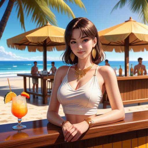 Confident Woman at Tropical Beach Bar