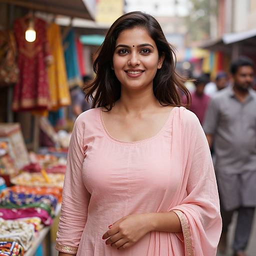 Joyful Woman at Vibrant Indian Fair