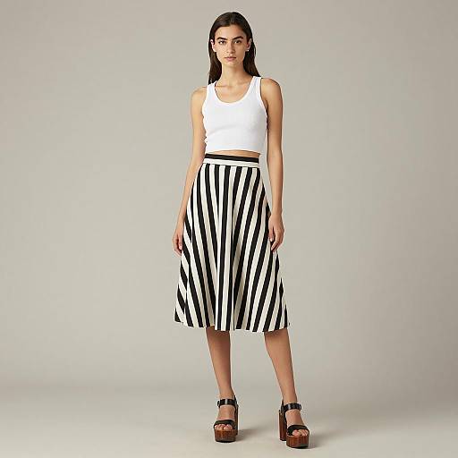 Young Woman in Striped Skirt and White Crop Top