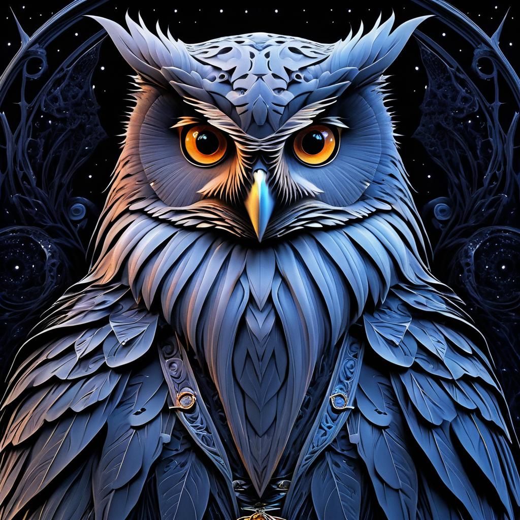 Whimsical Wise Owl Portrait in Barlowe Style