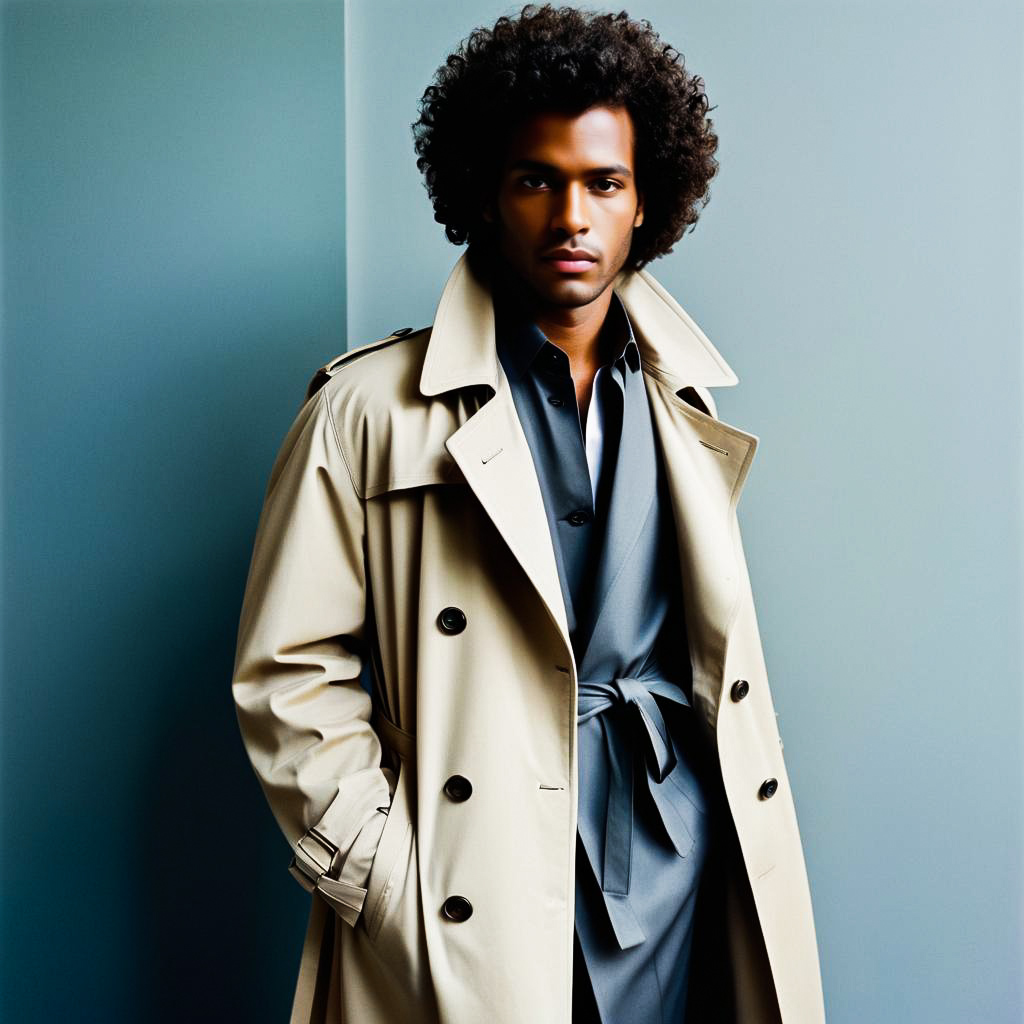 Stylish Dark-Skinned Man in Trench Coat