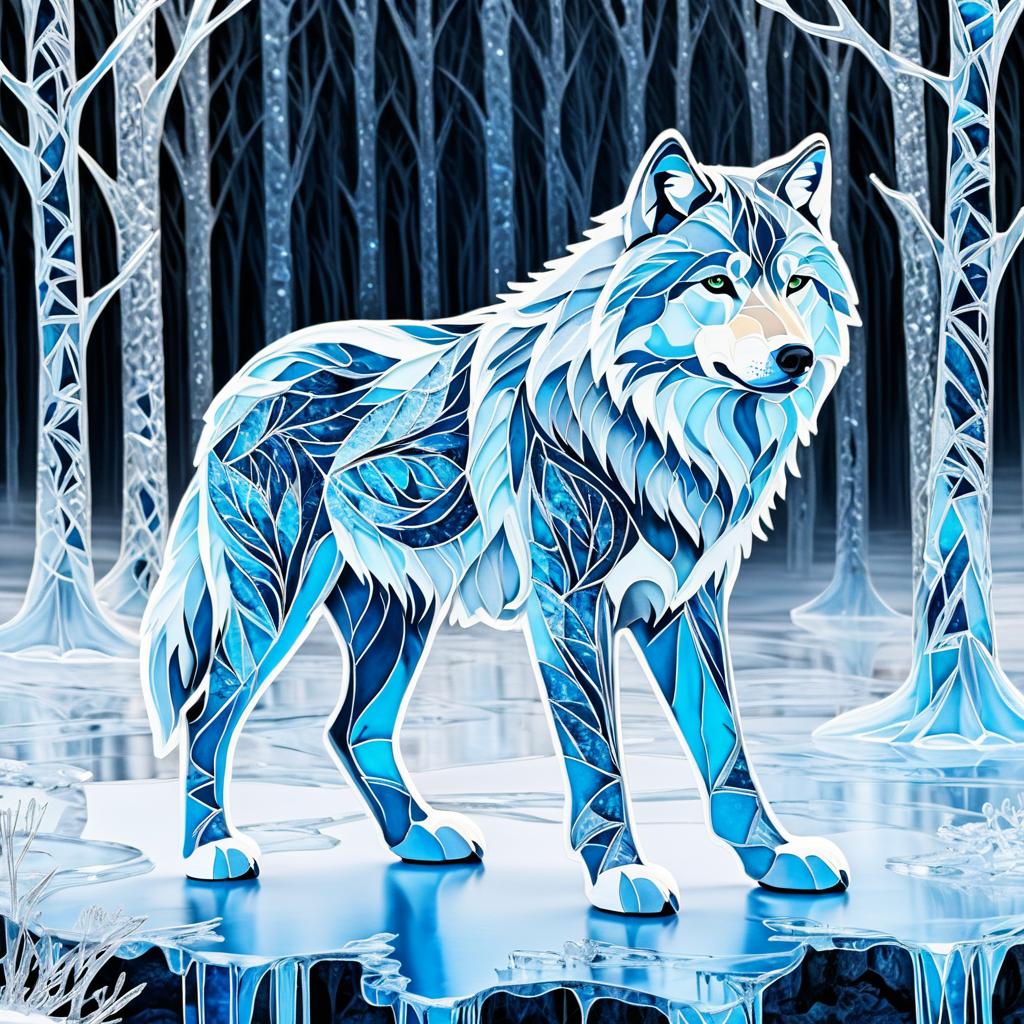 Winter Wolf in a Magical Ice Forest