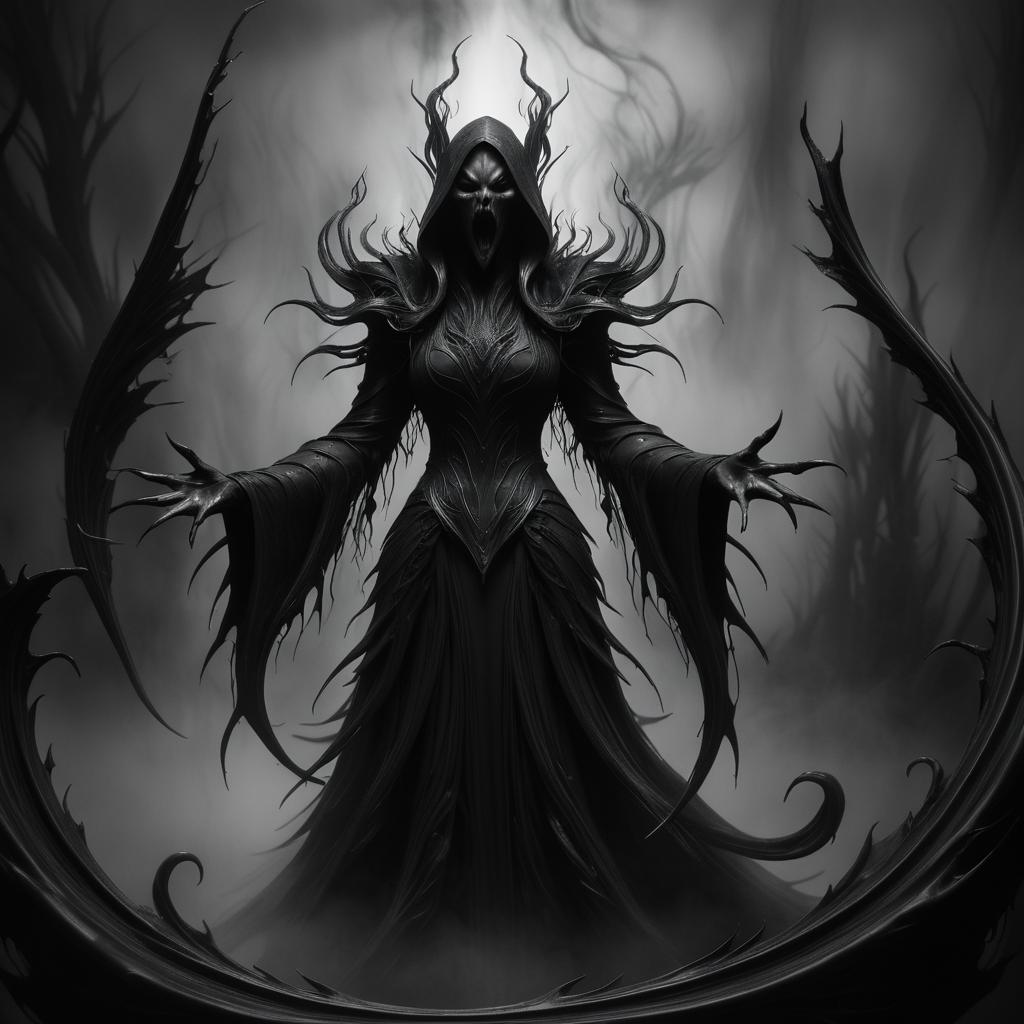 Haunting Banshee in Monochrome Mist