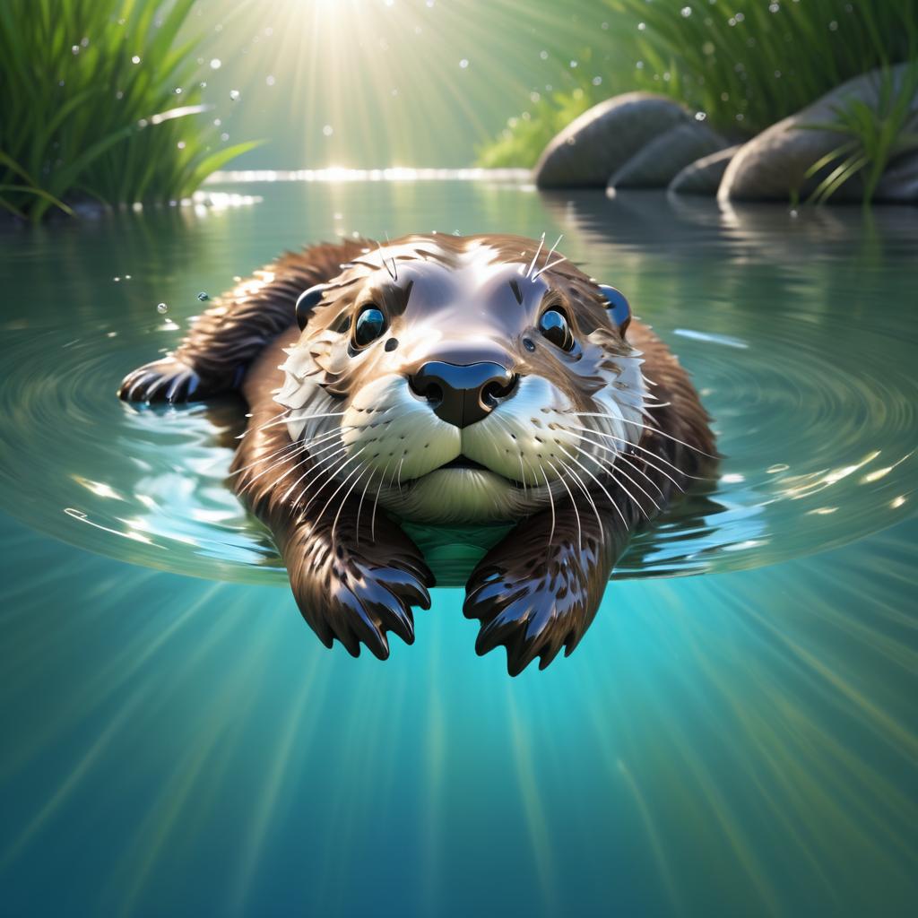 Playful Otter in a Crystal-Clear River