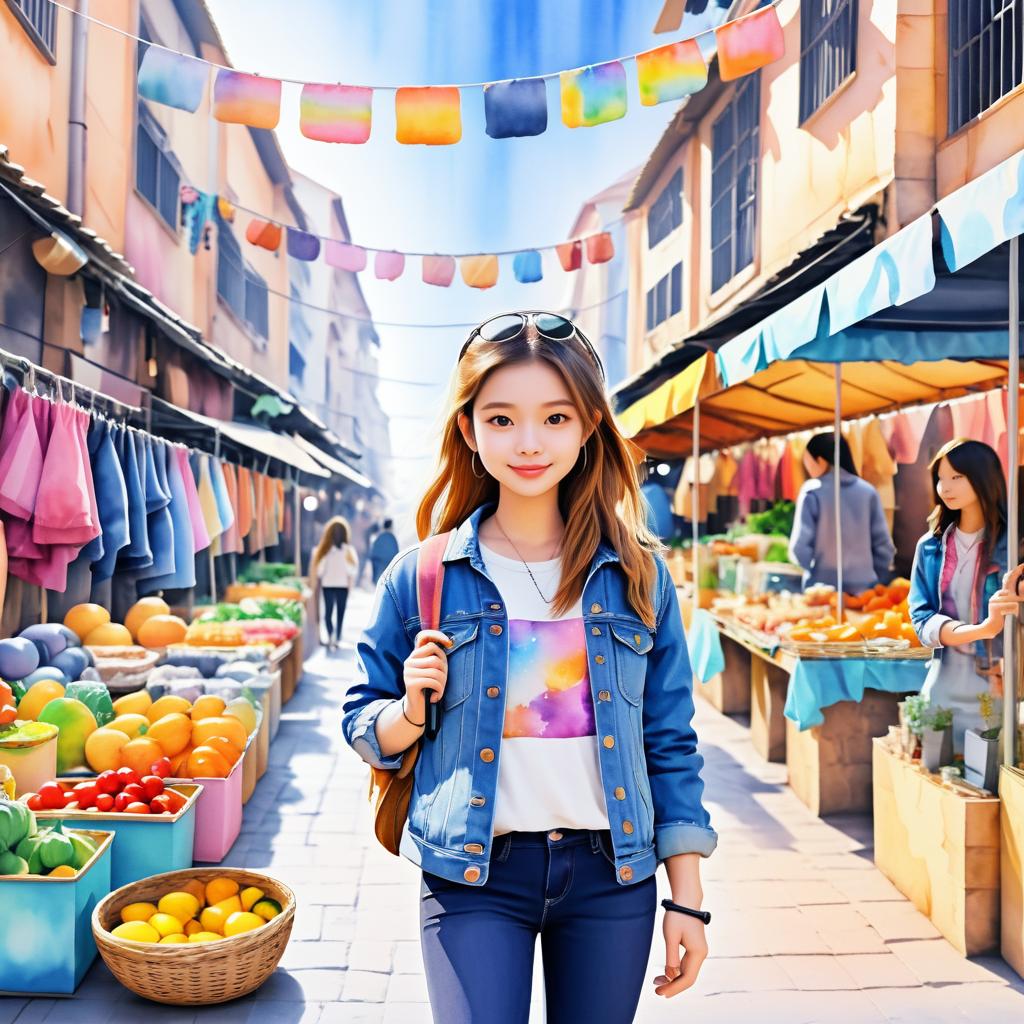 Adventurous Girl at Vibrant Market