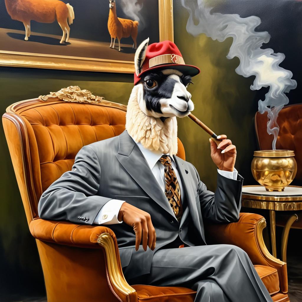 Llama Boss: A 1950s Oil Painting