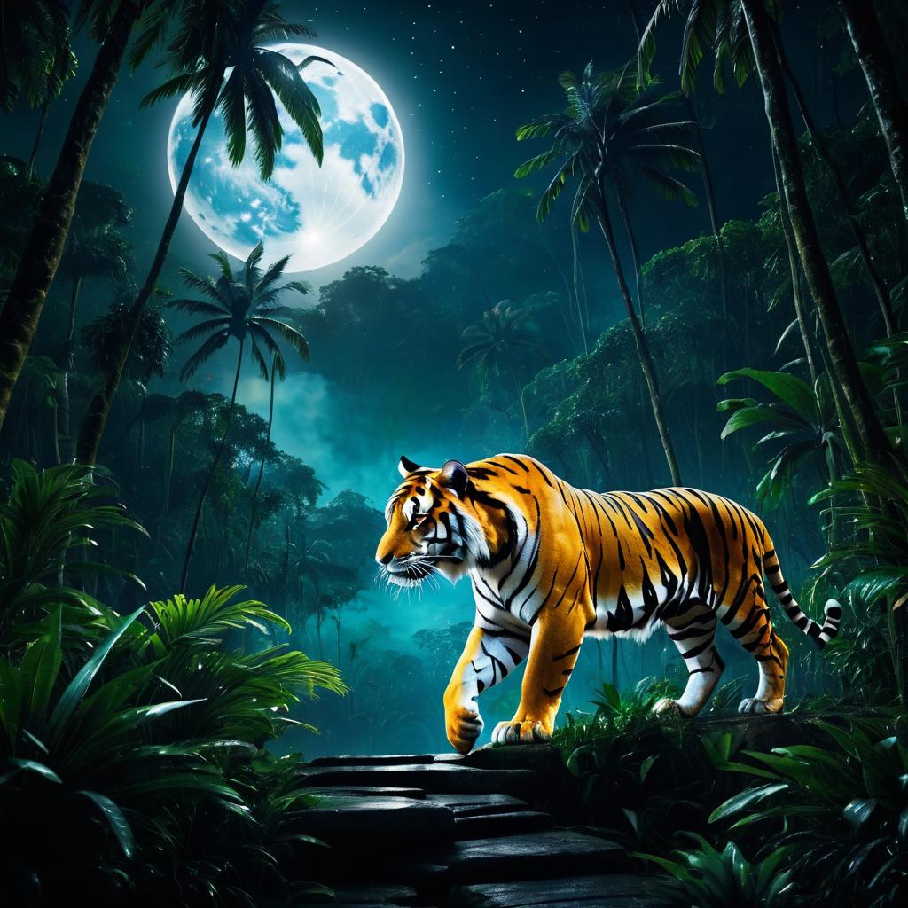 Cinematic Jungle Night with Fierce Tiger