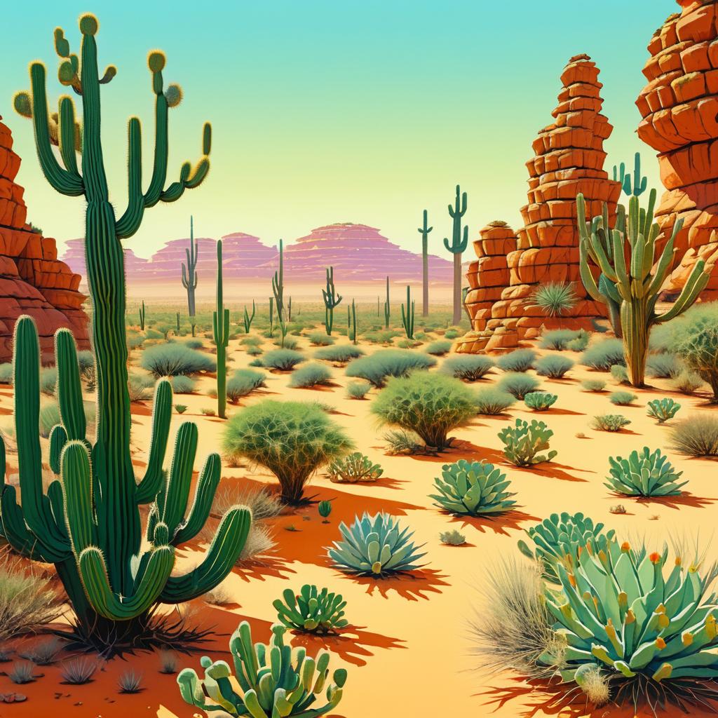 Surreal Desert Scene with Human Heads