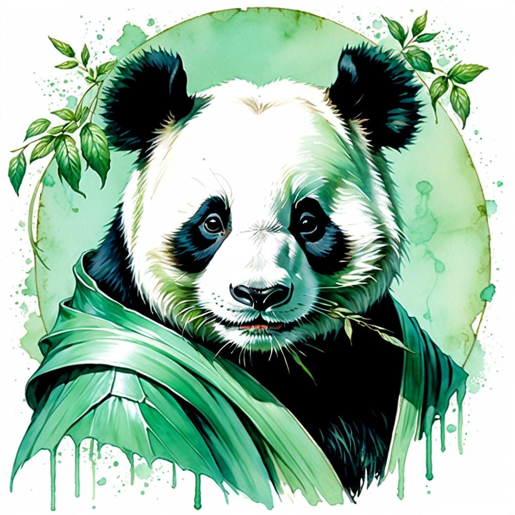 Whimsical Panda Portrait in Mint Green