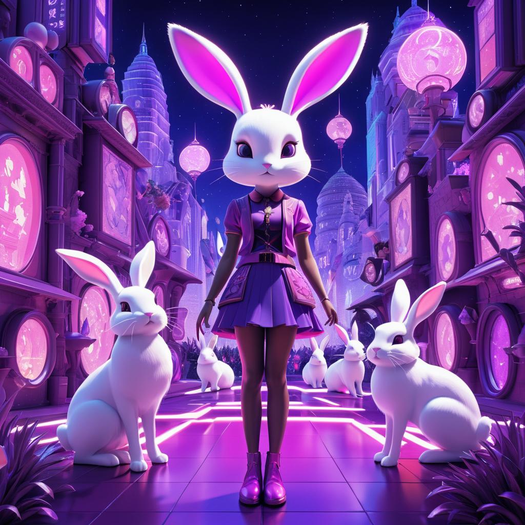 Whimsical Rabbit-Girl Fusion in Nightlife