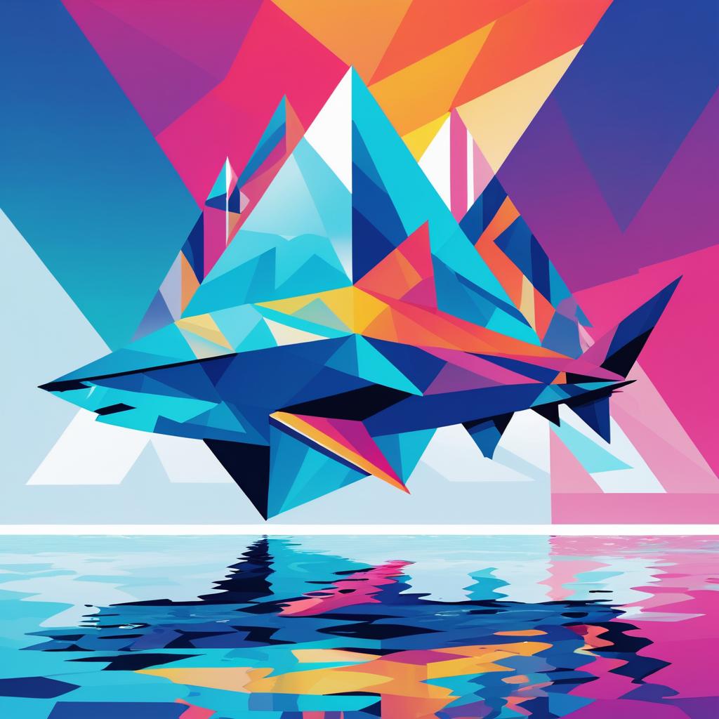 Dynamic Abstract Shark Design with Vibrant Colors