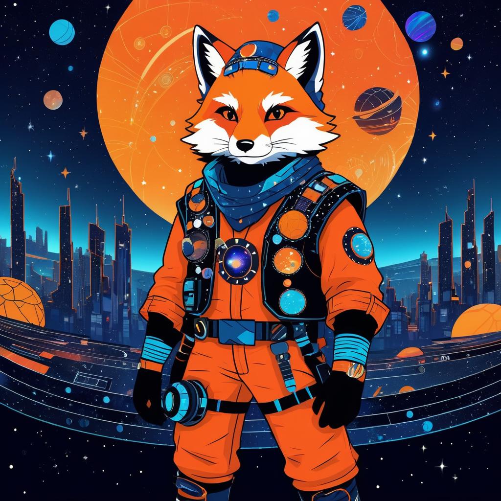 Vibrant Space Pirate Fox Illustration