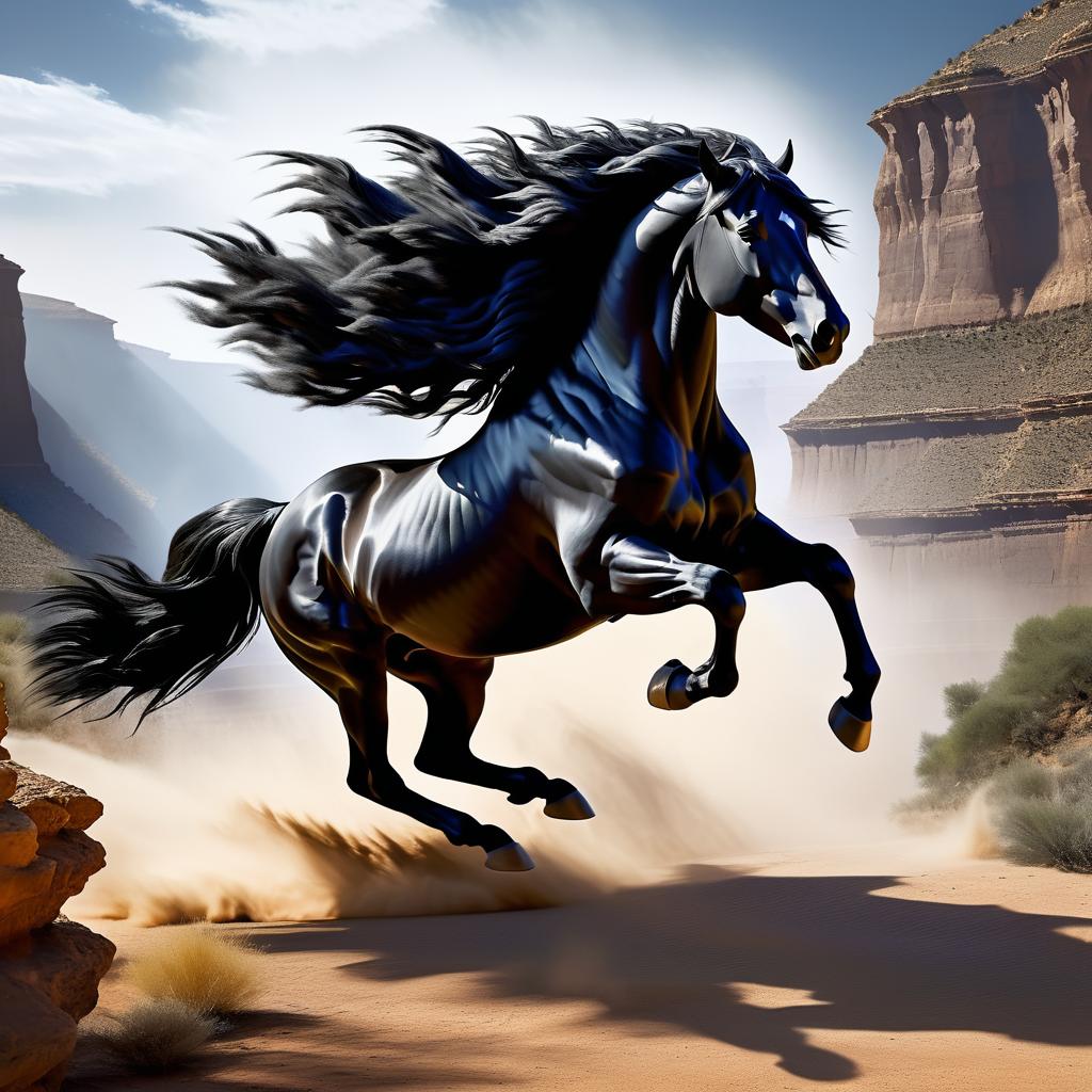 Fearless Boy Rides Black Stallion at Canyon