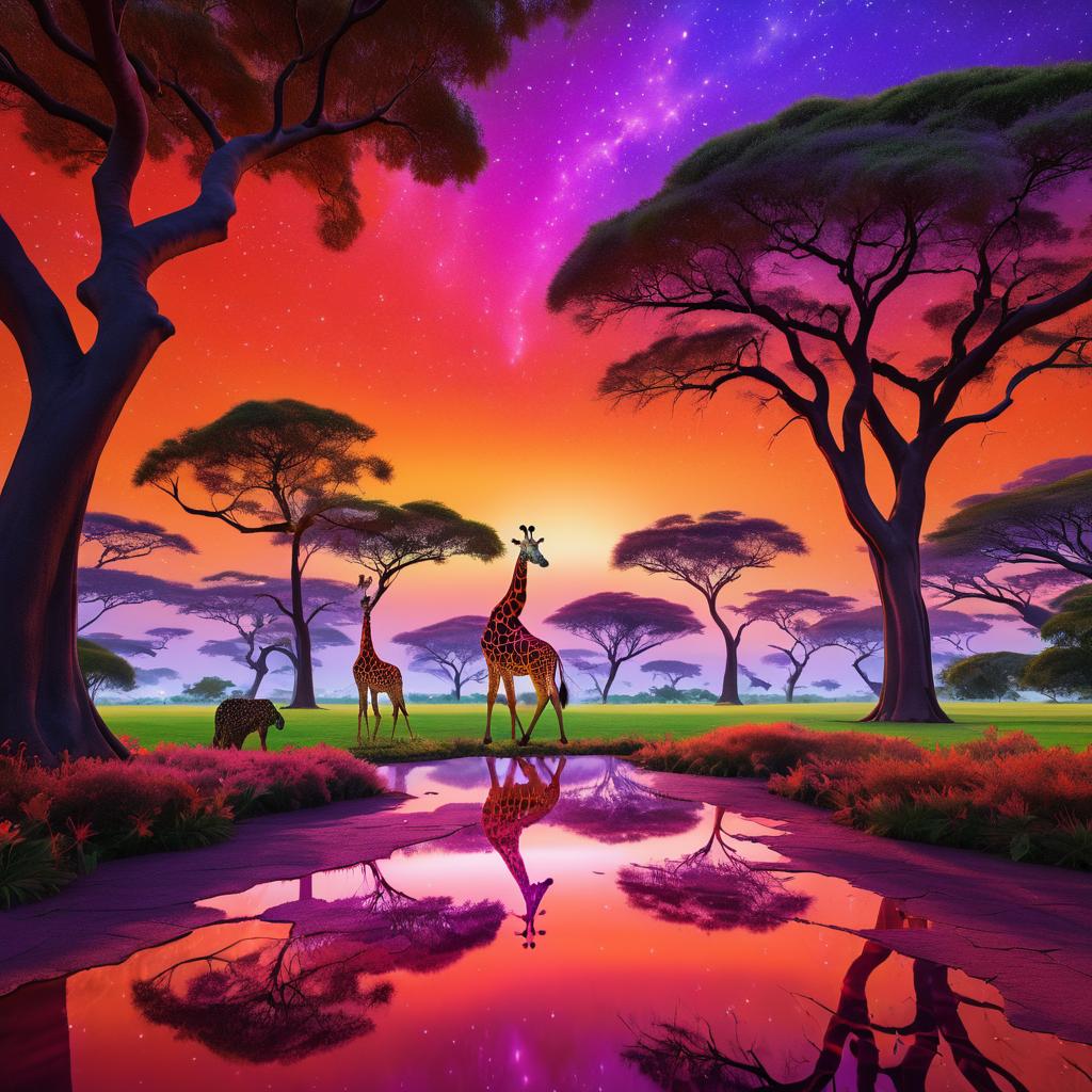 Vibrant Mystical Scene with Jacaranda Tree