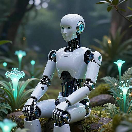 Transgender Robot in Bioluminescent Garden